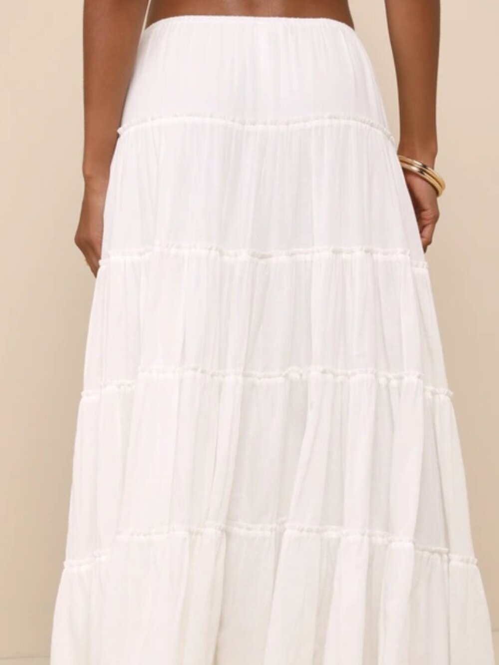 Lulu's White Gauzy Relaxed Fit Tiered Drawstring Maxi Skirt - Picture 3 of 3